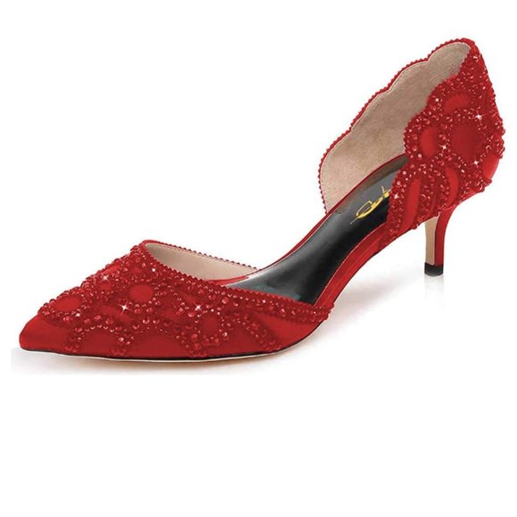 XYD Shoes - XYD D'Orsay Wedding Pumps Pointed Toe Low Kitten